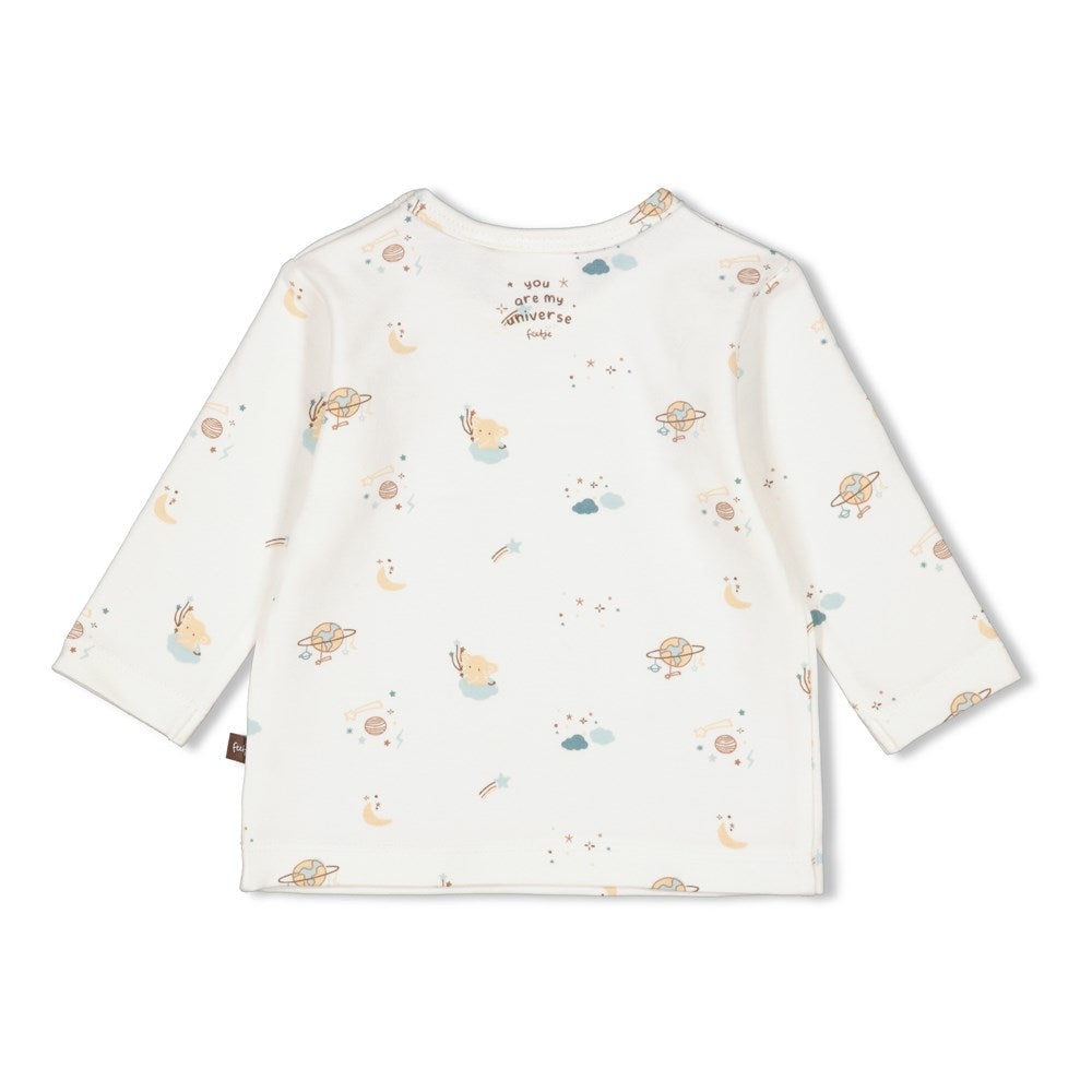 weißes Langarmshirt mit Weltallmuster
