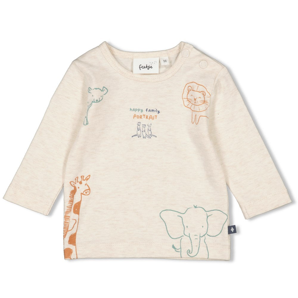 beiges langärmliges Shirt mit Tiermotiven