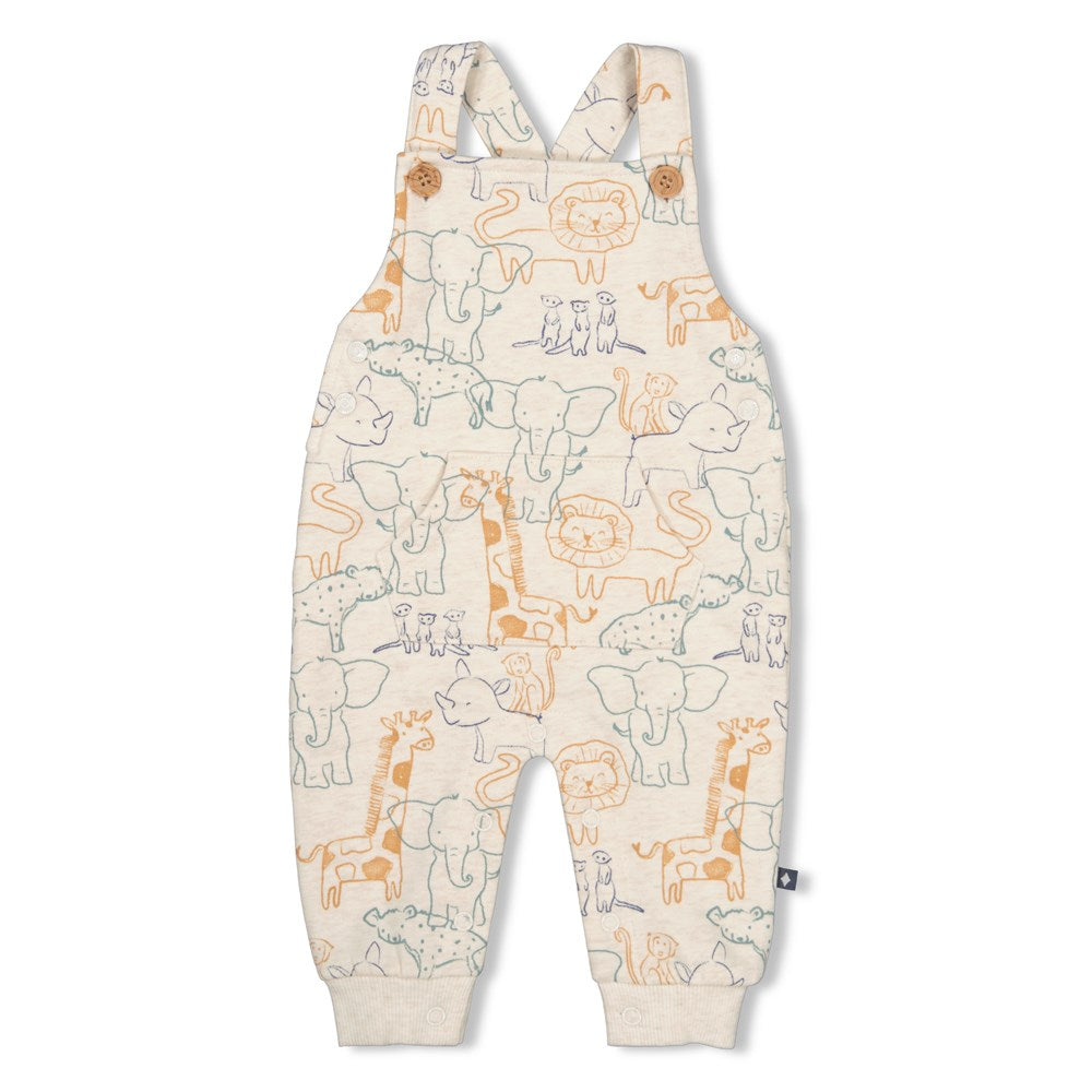 verstellbare Latzhose in beige mit Tiermotiven