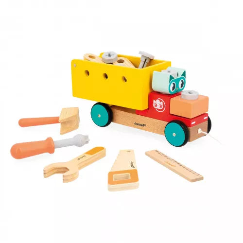 Beschreibung
Platz da für das Nachziehspielzeug der kleinen Handwerker! Mit diesem Handwerker-Laster zum Herumfahren entwickeln Kinder ab 2 Jahren spielerisch Fein- und Grobmotorik!