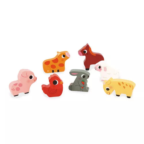 Dieses Holzpuzzle „Auf dem Bauernhof“ ist perfekt für Babys ab 18 Monaten. Mit 7 großen, leicht greifbaren Teilen zeigt es beliebte Bauernhoftiere wie Pferd, Schwein und Kuh. Die Teile können auch als Spielfiguren genutzt werden, was den Spielspaß verlängert und die Fantasie fördert. Das Puzzle unterstützt die Feinmotorik, Konzentration und das logische Denken Ihres Kindes. Hergestellt aus FSC™-Holz und ungiftiger Wasserfarbe, ist es ein sicheres und lehrreiches Spielzeug für kleine Entdecker.