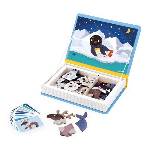Entdecken Sie mit dem Magneti'book Polartiere spielerisch die faszinierende Welt der Tiere aus dem ewigen Eis. Dieses magnetische Lernspiel fördert die Kreativität und Feinmotorik von Kindern ab 3 Jahren. Mit 30 Magneten und 10 Tierkarten können Kinder echte Polartiere nachlegen oder eigene Fantasietiere erschaffen. Das praktische Buchformat macht es ideal für unterwegs. Hergestellt aus FSC™-zertifizierter Pappe und sicheren Materialien, bietet es spielerischen Lernspaß für kleine Entdecker.