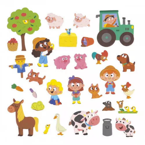 Beschreibung
Kikeriki, kleiner Bauer und kleine Bäuerin! Diese magnetische, illustrierte Kulisse lädt Ihre Kinder ab 3 Jahren auf den Bauernhof zum Ernten und Schweine hüten ein.
Das Magnetspiel besteht aus einer magnetischen Kulisse sowie 30 Magneten. Die Feinmotorik, die bei den ersten Lernprozessen Ihres Kindes im Mittelpunkt steht, wird durch das Greifen der Magnetteile gefördert.