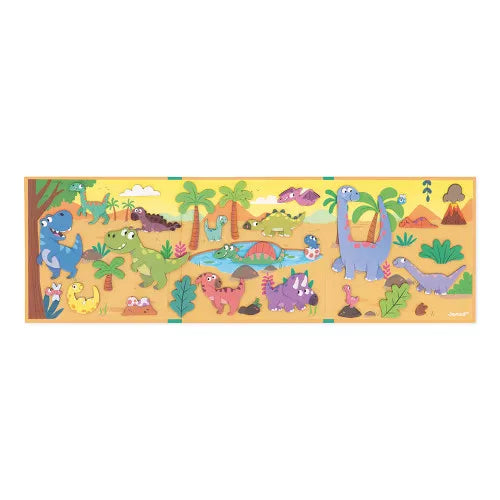 Erleben Sie mit dem Magneti'stories Dinosaurier-Spiel die spannende Welt der Urzeit! Dieses magnetische Set mit 30 Dinosaurier-Magneten und einer aufstellbaren Kulisse fördert die Feinmotorik und regt die Fantasie Ihres Kindes ab 3 Jahren an. Ob Vulkanausbruch oder Dino-Geburt – Ihr Kind erzählt seine eigenen Geschichten. Praktisch faltbar und aus nachhaltigen Materialien gefertigt, begleitet es Ihr Kind überall hin.