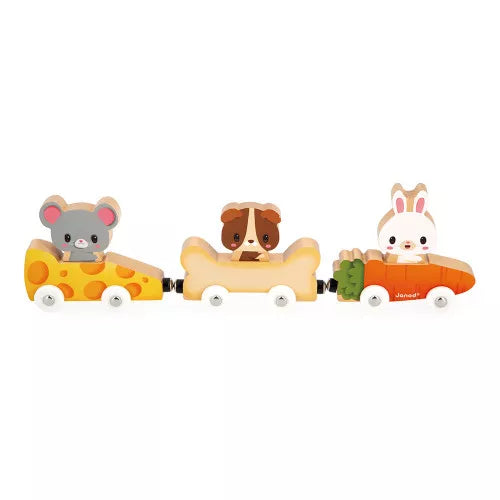 Beschreibung
Auf dem Bauernhof ist was los! Die Autos und Tiere aus Holz dieses Magnetspiels versprechen rasante Rennen für Babys ab 18 Monaten. Dieses Spielzeug fördert die motorischen Fähigkeiten, die Vorstellungskraft und das logische Denkvermögen von Kindern. Auf dem Bauernhof fahren kleine und große Tiere gerne Wettrennen!
Dieses Magnetspielzeug besteht aus 3 Autos (Karotte, Knochen und Käse) und 3 Holzfiguren (Hase, Hund und Maus). Babys können ihr logisches Denkvermögen trainieren, indem sie jedes