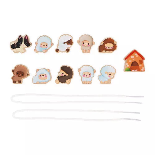 Dieses Set aus 11 Holzperlen und 2 Schnüren lädt Kinder ab 2 Jahren ein, spielerisch ihre Feinmotorik zu trainieren. Mit Schafen, einem Schäferhund und einem Häuschen können kleine Hände die Perlen leicht auffädeln. Das FSC™-zertifizierte Holzspielzeug regt die Fantasie an und verwandelt sich in lebendige Bauernhofgeschichten. Ideal für kleine Entdecker!