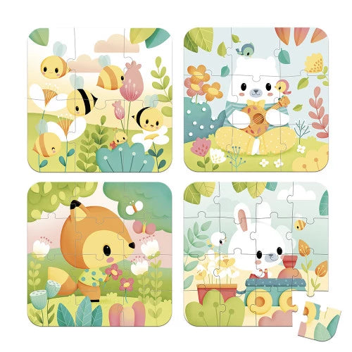 Diese 4 liebevoll gestalteten Tierpuzzles mit 6, 9, 12 und 16 Teilen sind perfekt für Kinder ab 2 Jahren. Sie fördern spielerisch Feinmotorik und Konzentration, während die großen Teile ideal für kleine Hände sind. Die farbigen Rückseiten helfen beim Erkennen der Puzzles. Praktisch im handlichen Koffer verpackt, begleiten sie Ihr Kind überall hin. Hergestellt in Frankreich aus FSC™-Karton und mit pflanzlichen Farben bedruckt, verbinden sie Lernen und Spaß auf natürliche Weise.