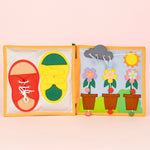 Begleite dein Kind durch einen bunten Tag mit diesem Quiet Book von Jolly Design. Die bewegliche Figur erlebt alltägliche Abenteuer – Schuhe anziehen, Fahrrad fahren, gießen und spielen. Jede Seite lädt zum Nachspielen ein und stärkt dabei Feinmotorik, Geduld und Konzentration. Ideal, um Alltagsstrukturen zu verstehen und Selbstständigkeit zu entwickeln. Ein handgefertigtes Lernbuch voller Farben und Details für kleine Entdecker.