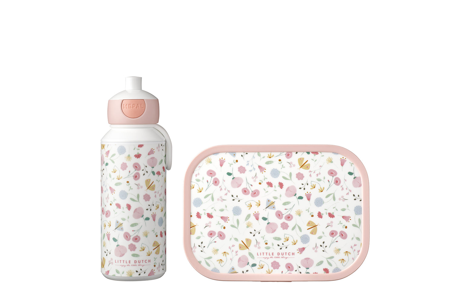 Dieses praktische Set besteht aus einer Pop-up Trinkflasche und einer Brotdose inklusive Bento-Einsatz und Gabel. Die Pop-up Trinkflasche ist geradezu perfekt: Drücken und Trinken, so lautet das Prinzip dieser Trinkflasche. Die Flasche ist garantiert auslaufsicher und speziell für kleine Kinderhände entworfen. Die Brotdose bietet Platz für bis zu 4 Butterbrote und wird mit Bento-Einsatz und Fruchtgabel geliefert.