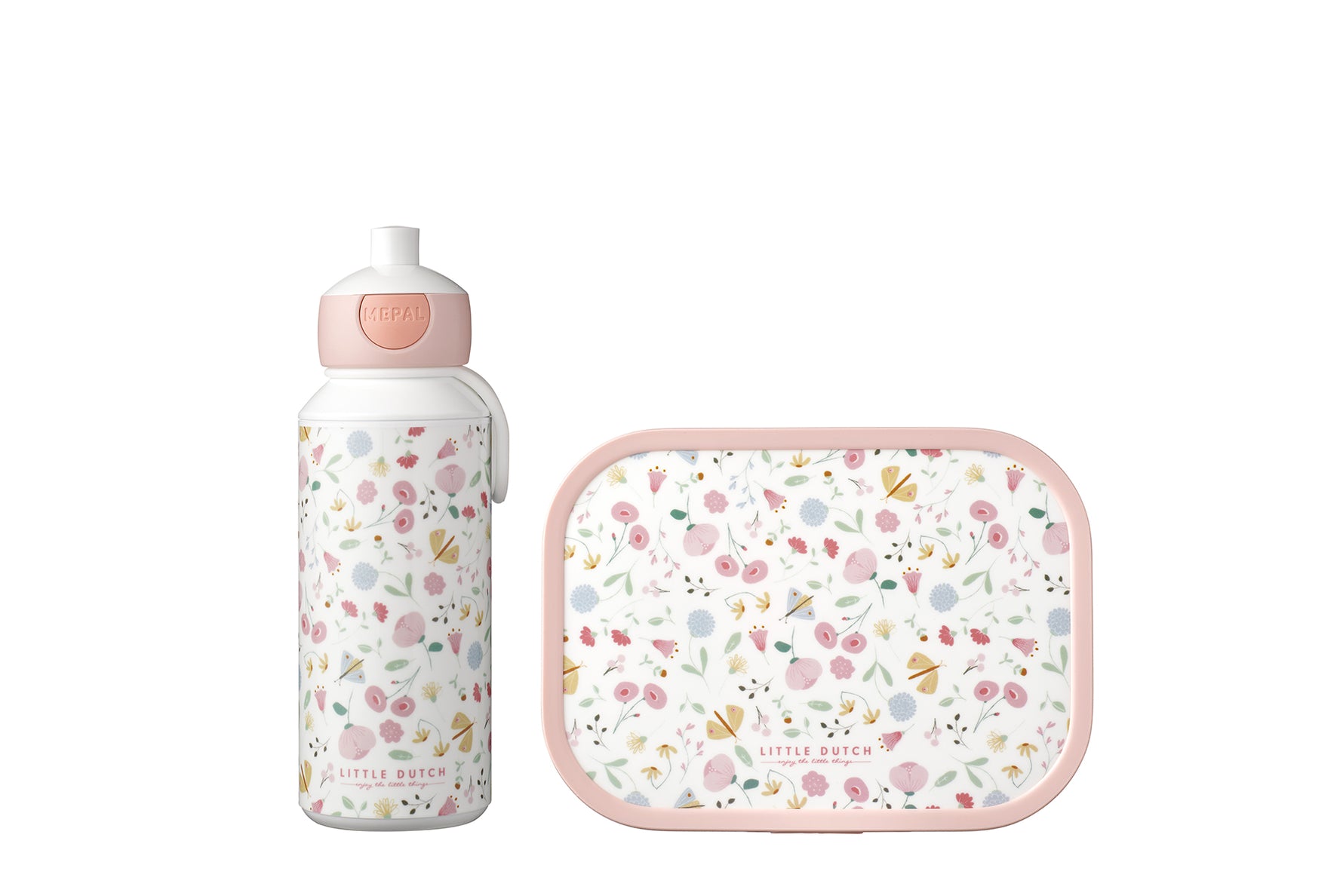 Dieses praktische Set besteht aus einer Pop-up Trinkflasche und einer Brotdose inklusive Bento-Einsatz und Gabel. Die Pop-up Trinkflasche ist geradezu perfekt: Drücken und Trinken, so lautet das Prinzip dieser Trinkflasche. Die Flasche ist garantiert auslaufsicher und speziell für kleine Kinderhände entworfen. Die Brotdose bietet Platz für bis zu 4 Butterbrote und wird mit Bento-Einsatz und Fruchtgabel geliefert.