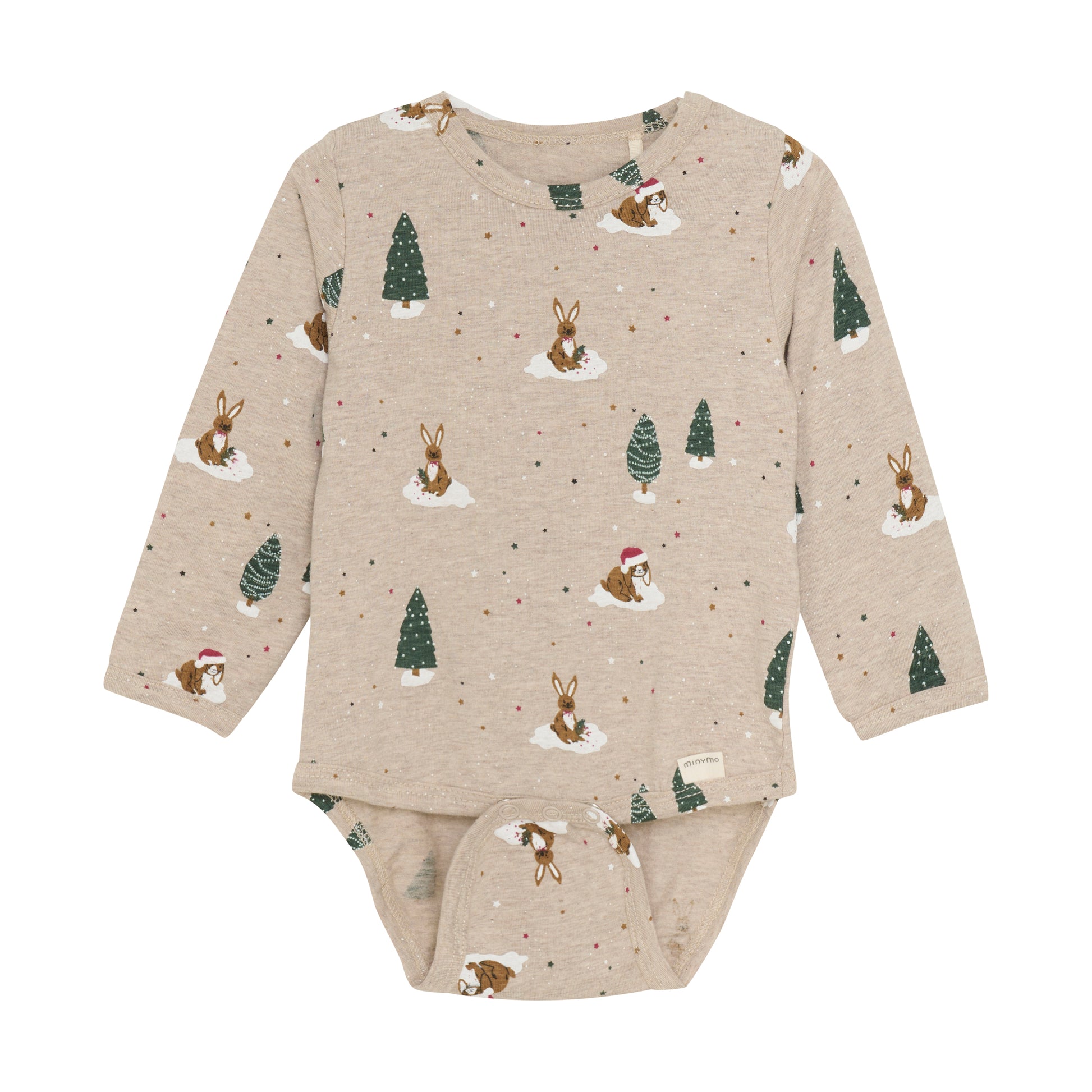 Erwecke dein Weihnachtsglück mit unserem langarm Body ! Das niedliche Weihnachtsmuster von Minymo verleiht jedem Outfit das gewisse Etwas. Mit langen Ärmeln und weichem Stoff bietet er auch Wärme und Komfort für dein Baby. Perfekt für die Festtage und darüber hinaus.