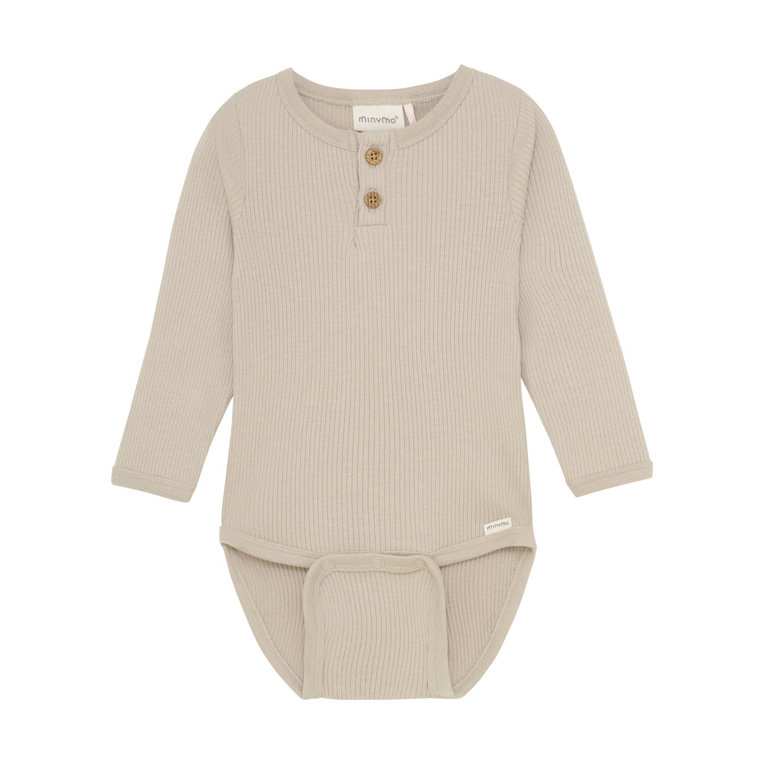 Der beige Body von MINYMO zeichnet sich durch seine feinen Holzknöpfe aus und überzeugt durch hochwertige Verarbeitung und angenehme Passform.