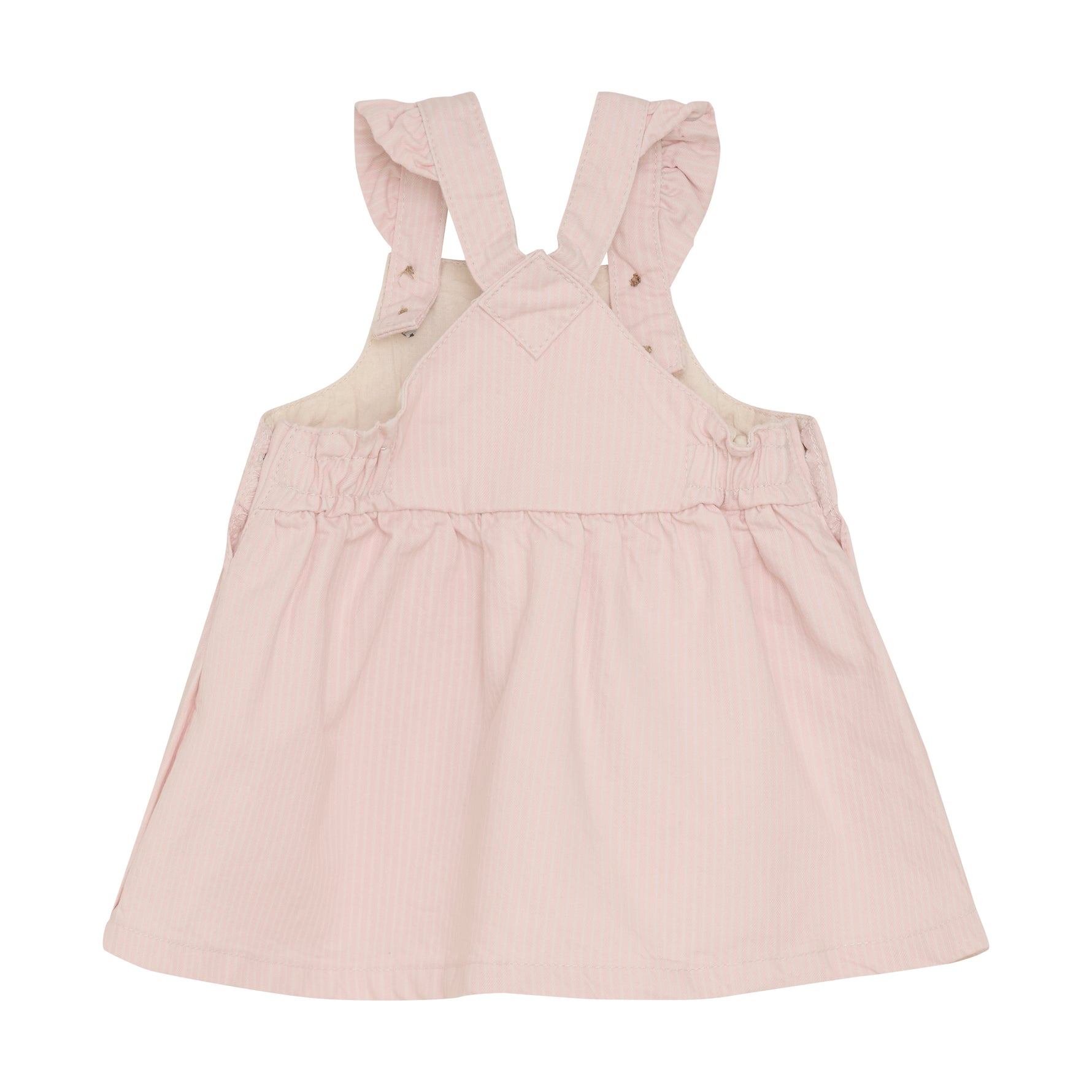 Dieses Kleid von MINYMO besticht durch sein zartes Rosa und die eleganten weißen Streifen, die jedem Auftritt eine frische und stilvolle Note verleihen.