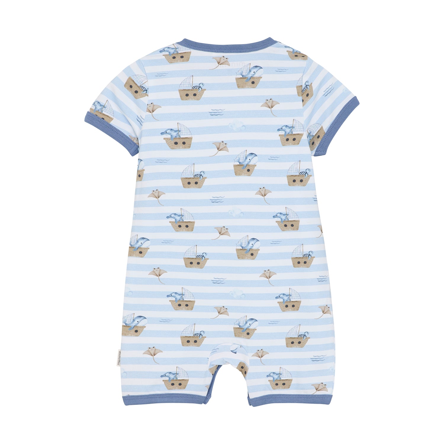 Dieser blau gestreifte Body von MINYMO begeistert mit einem fröhlichen Meeresmotiv und sorgt für gute Laune beim Anziehen.