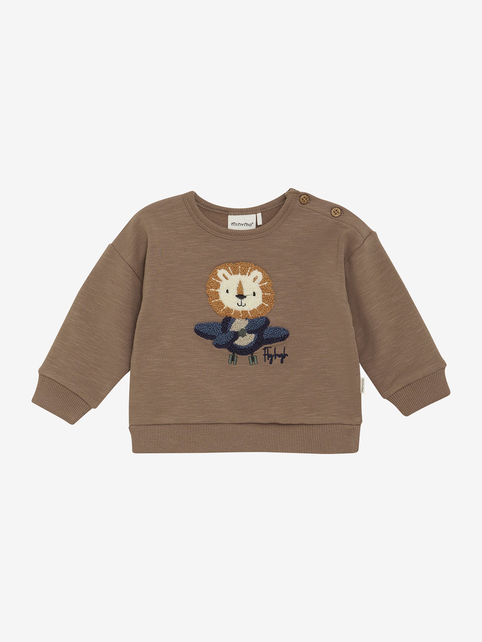 Dieses braune Sweatshirt von MINYMO besticht durch einen ansprechenden Löwen-Print und bietet zugleich hohen Tragekomfort.