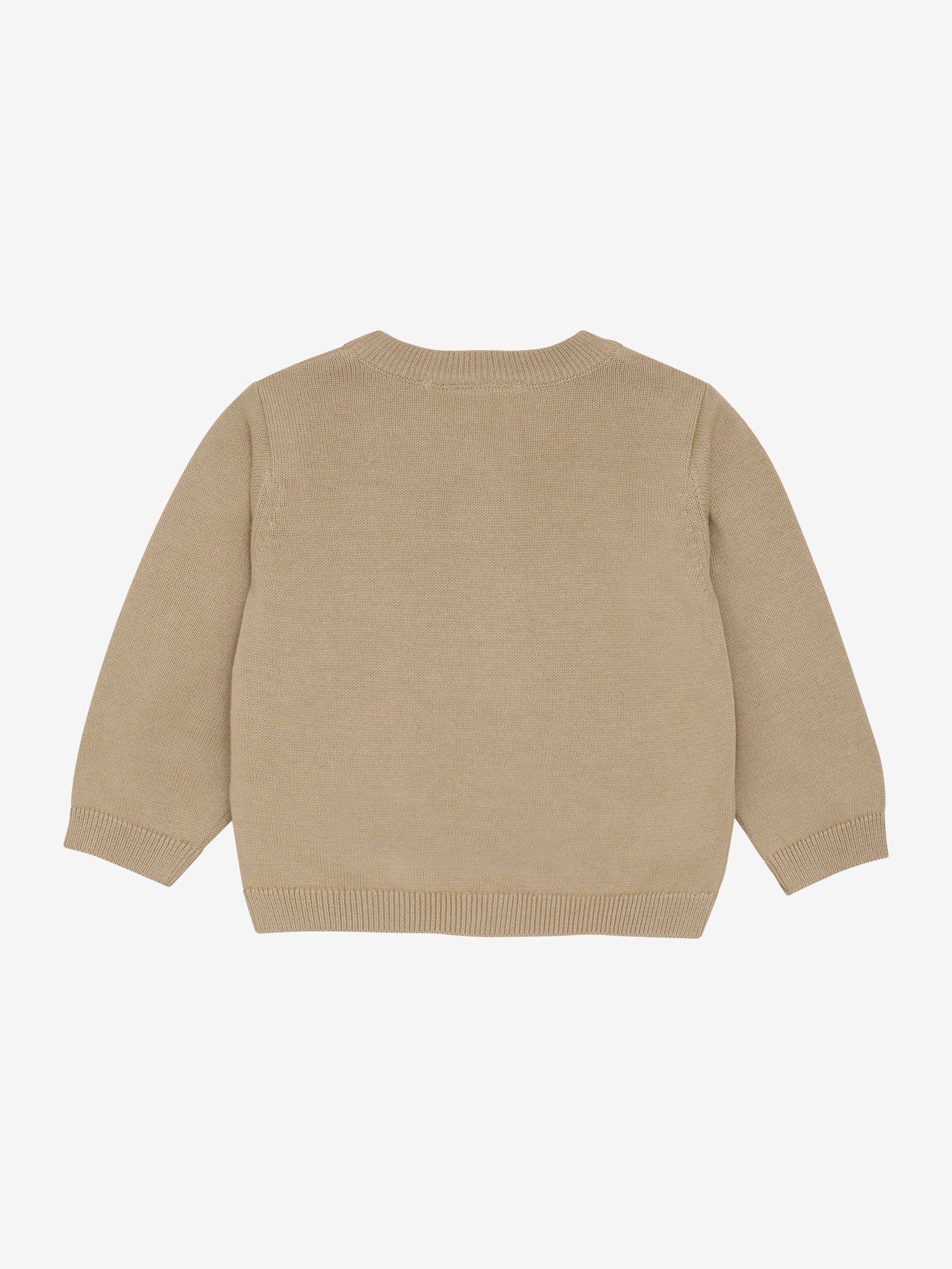Eleganter beiger Cardigan von MINYMO, verziert mit dezenten, kleinen Löwenmotiven.
