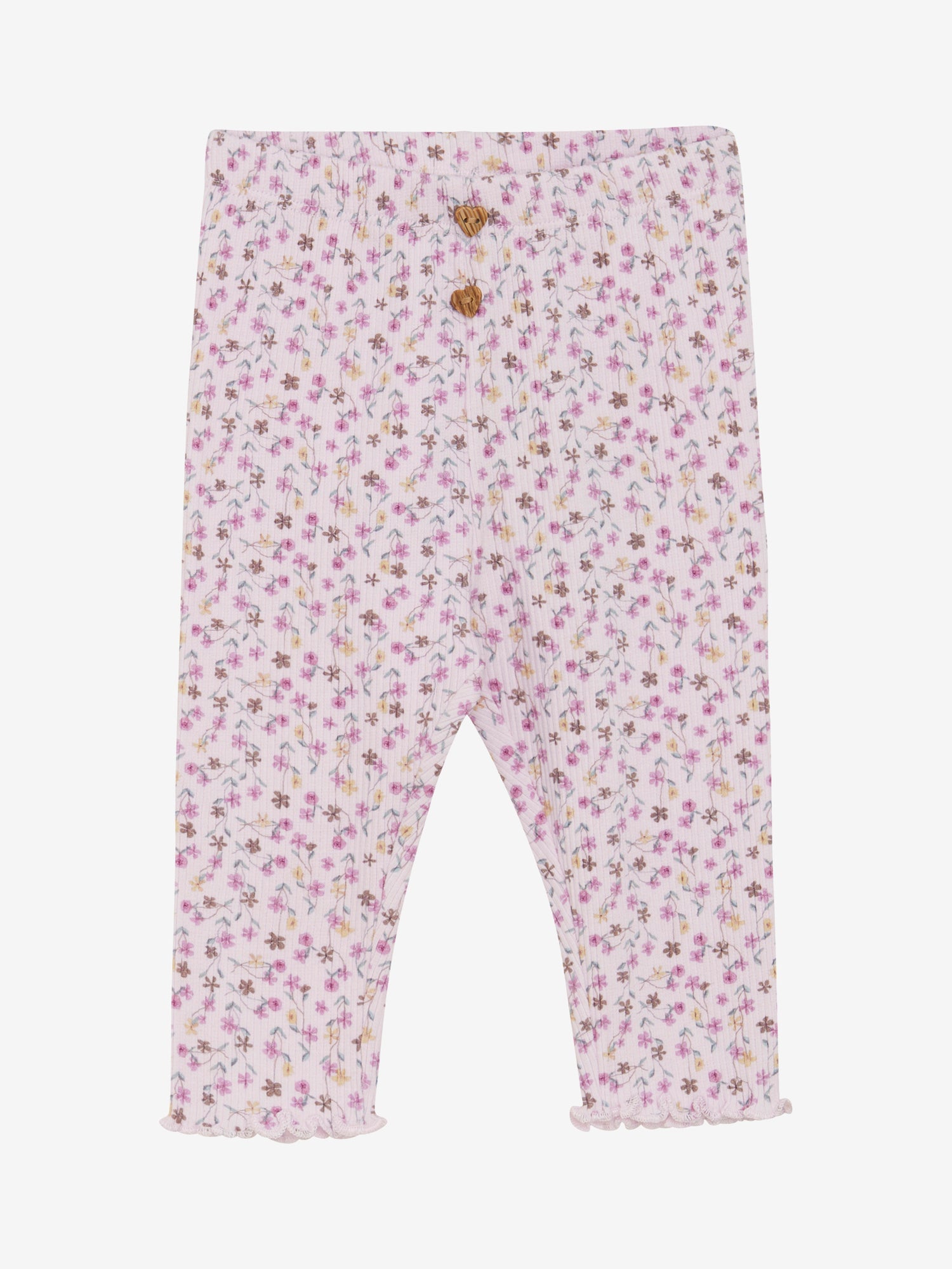 Diese gerippte Leggings von MINYMO begeistert mit einem verspielten Allover-Blumenmuster und süßen kleinen Knöpfen – perfekt für einen fröhlichen Look.