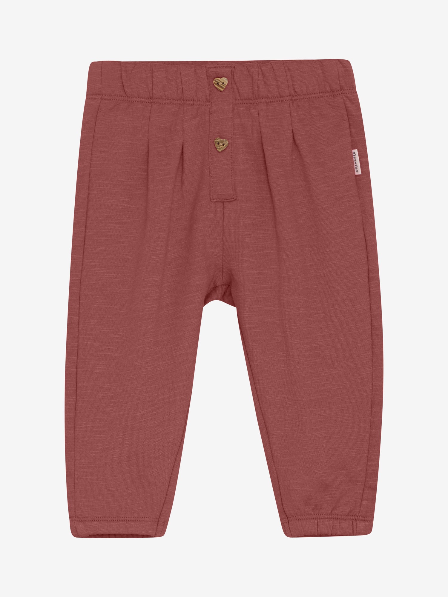 Rote Jogginghose von MINYMO, verziert mit niedlichen, herzförmigen Knöpfen für einen verspielten Look.