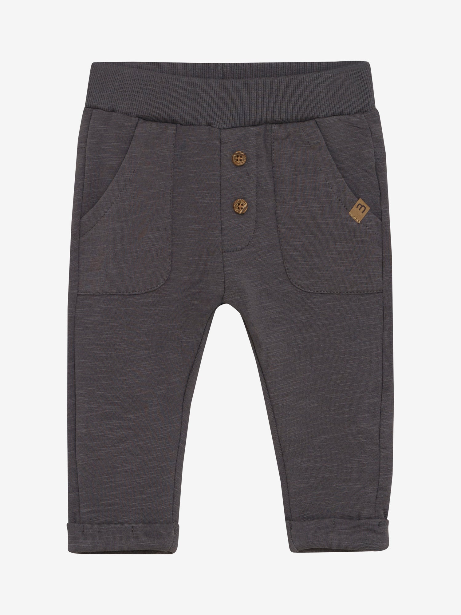 Diese dunkelgrauen Sweatpants von MINYMO sind mit niedlichen kleinen Knöpfen verziert und sorgen für einen lässig-verspielten Look.