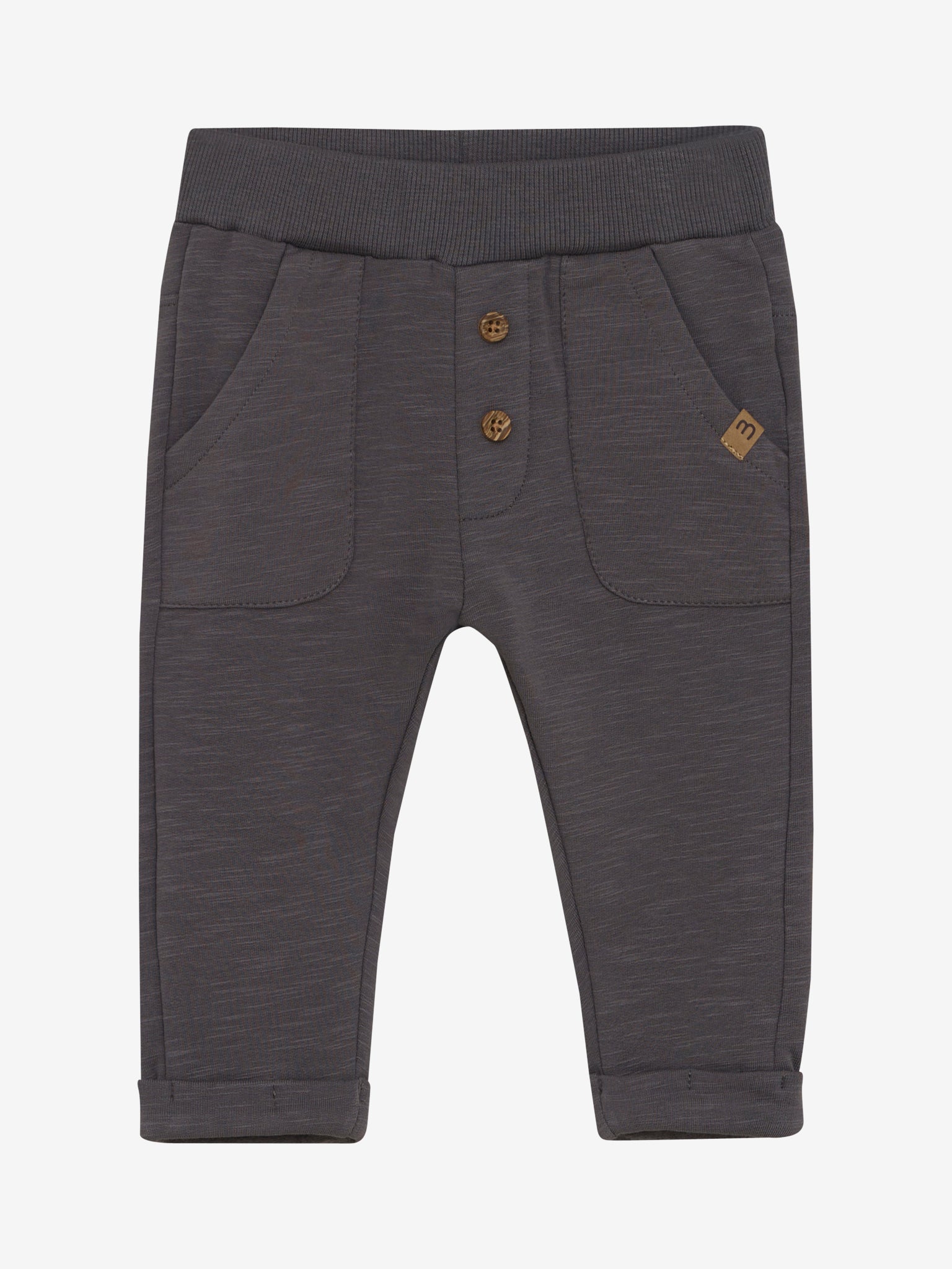 Diese dunkelgrauen Sweatpants von MINYMO sind mit niedlichen kleinen Knöpfen verziert und sorgen für einen lässig-verspielten Look.