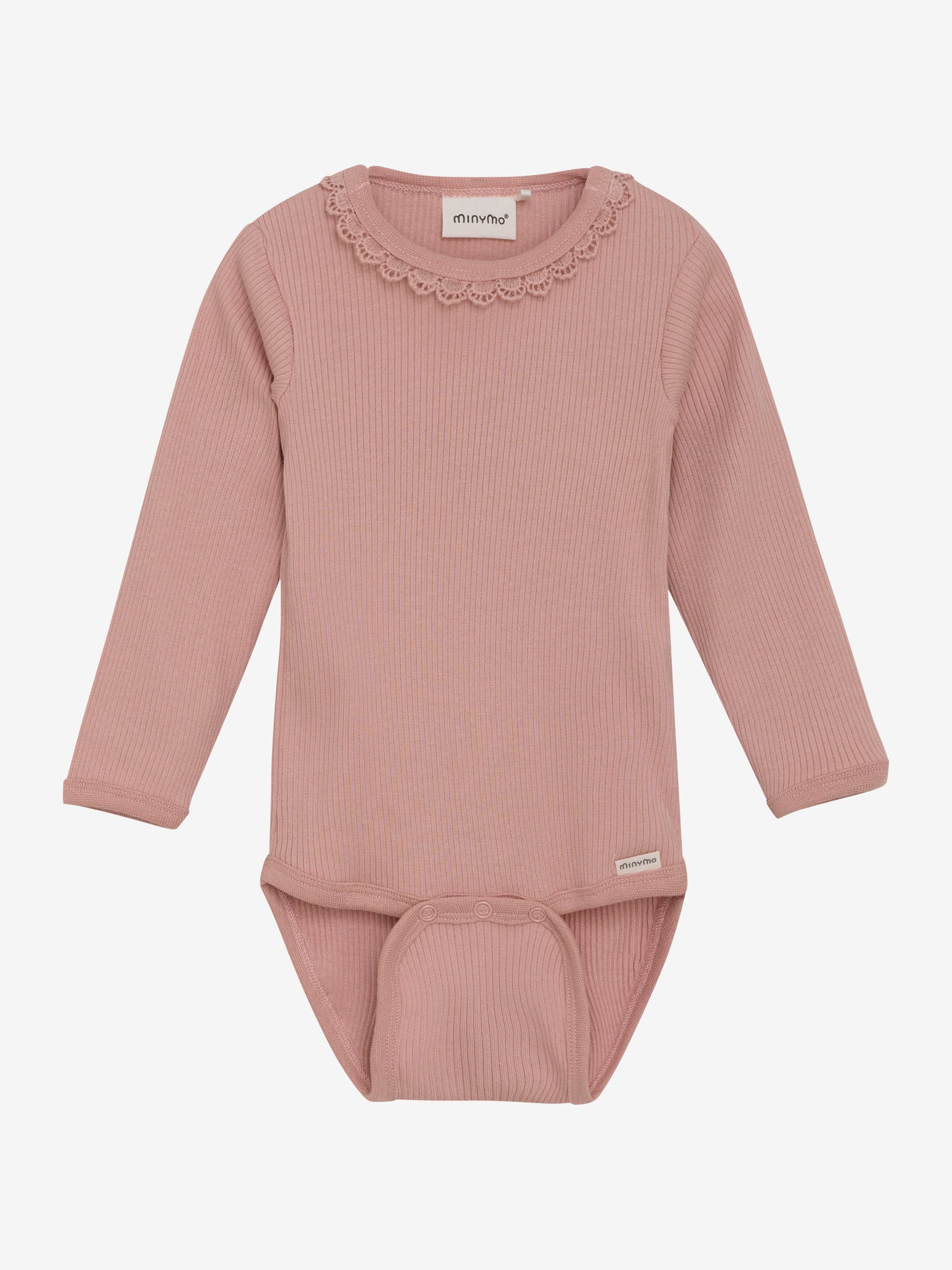 Dieser rosafarbene, gerippte Body von MINYMO besticht durch ein elegantes Kragendetail und verleiht jedem Outfit eine raffinierte Note.