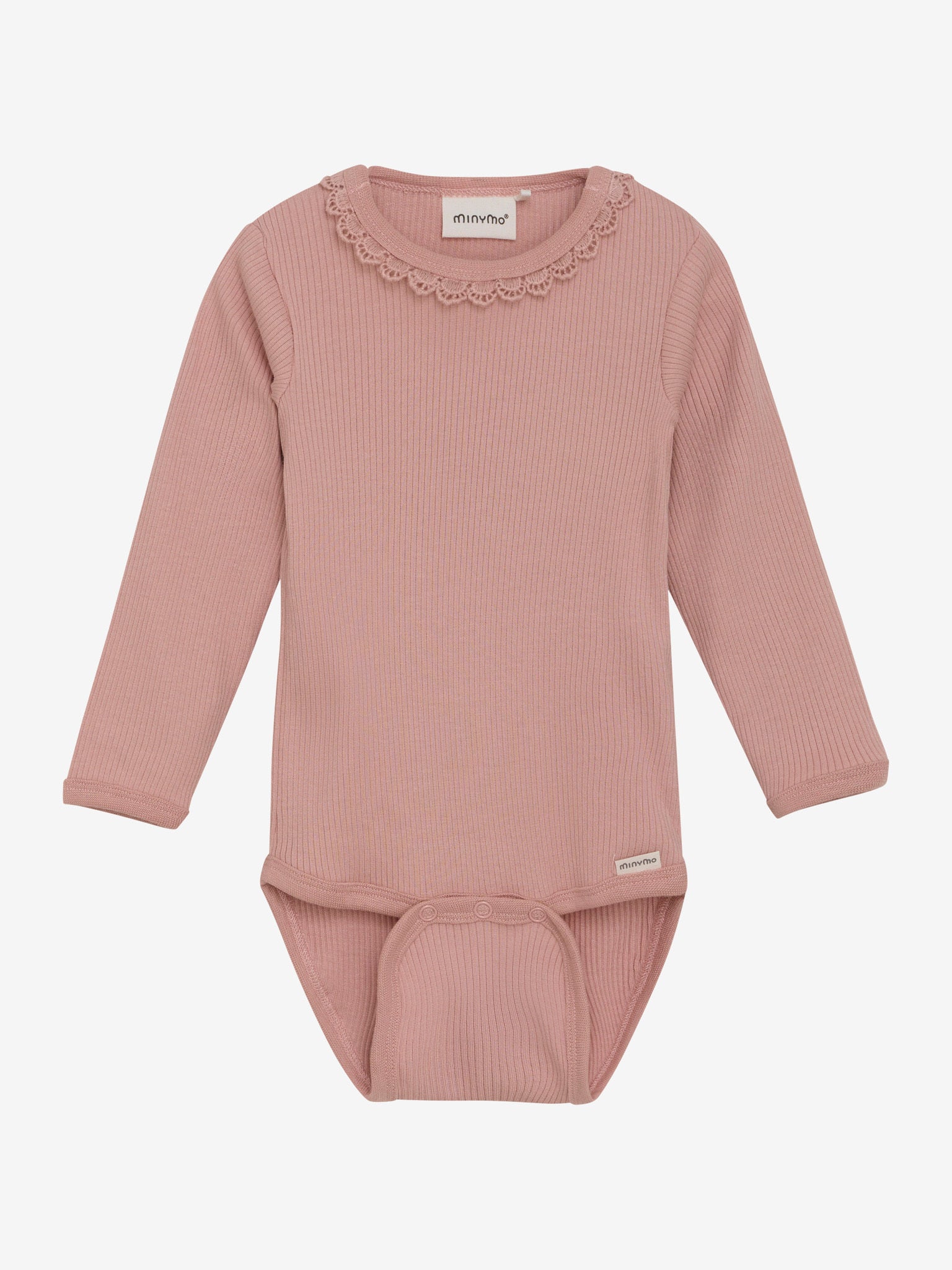 Dieser rosafarbene, gerippte Body von MINYMO besticht durch ein elegantes Kragendetail und verleiht jedem Outfit eine raffinierte Note.