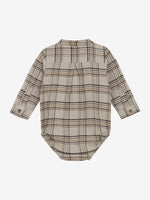 Dieser beige, karierte Langarm-Body mit Knöpfen von MINYMO besticht durch zeitlose Eleganz und hochwertige Verarbeitung.