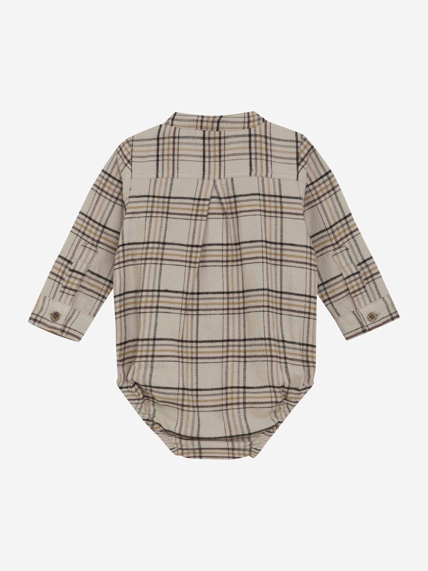 Dieser beige, karierte Langarm-Body mit Knöpfen von MINYMO besticht durch zeitlose Eleganz und hochwertige Verarbeitung.