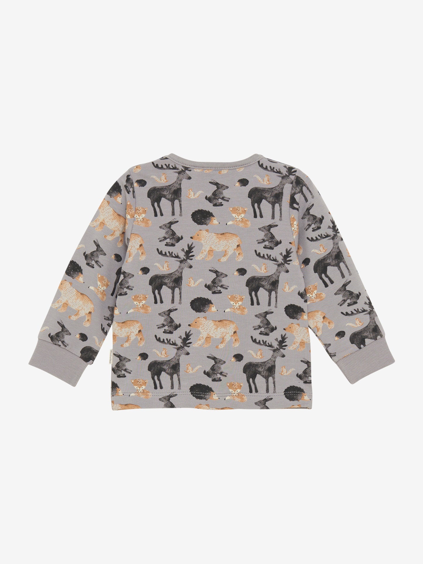 Das graue Langarmshirt überzeugt mit einem umfassenden Waldtier-Motiv von MINYMO und setzt stilvolle Akzente in Ihrer Garderobe.
