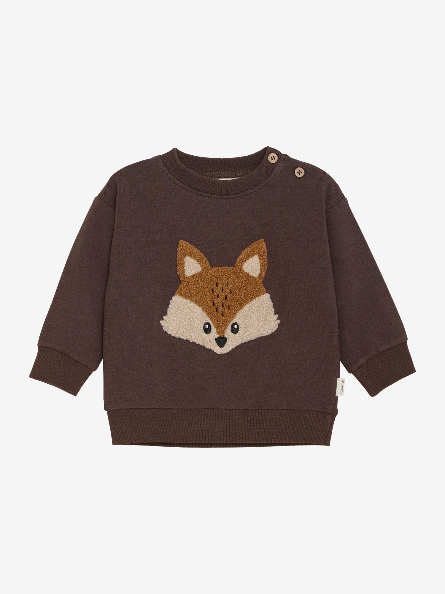 Dieses braune Langarm-Sweatshirt von MINYMO besticht durch ein elegantes Fuchs-Motiv und verbindet Komfort mit stilvoller Raffinesse.