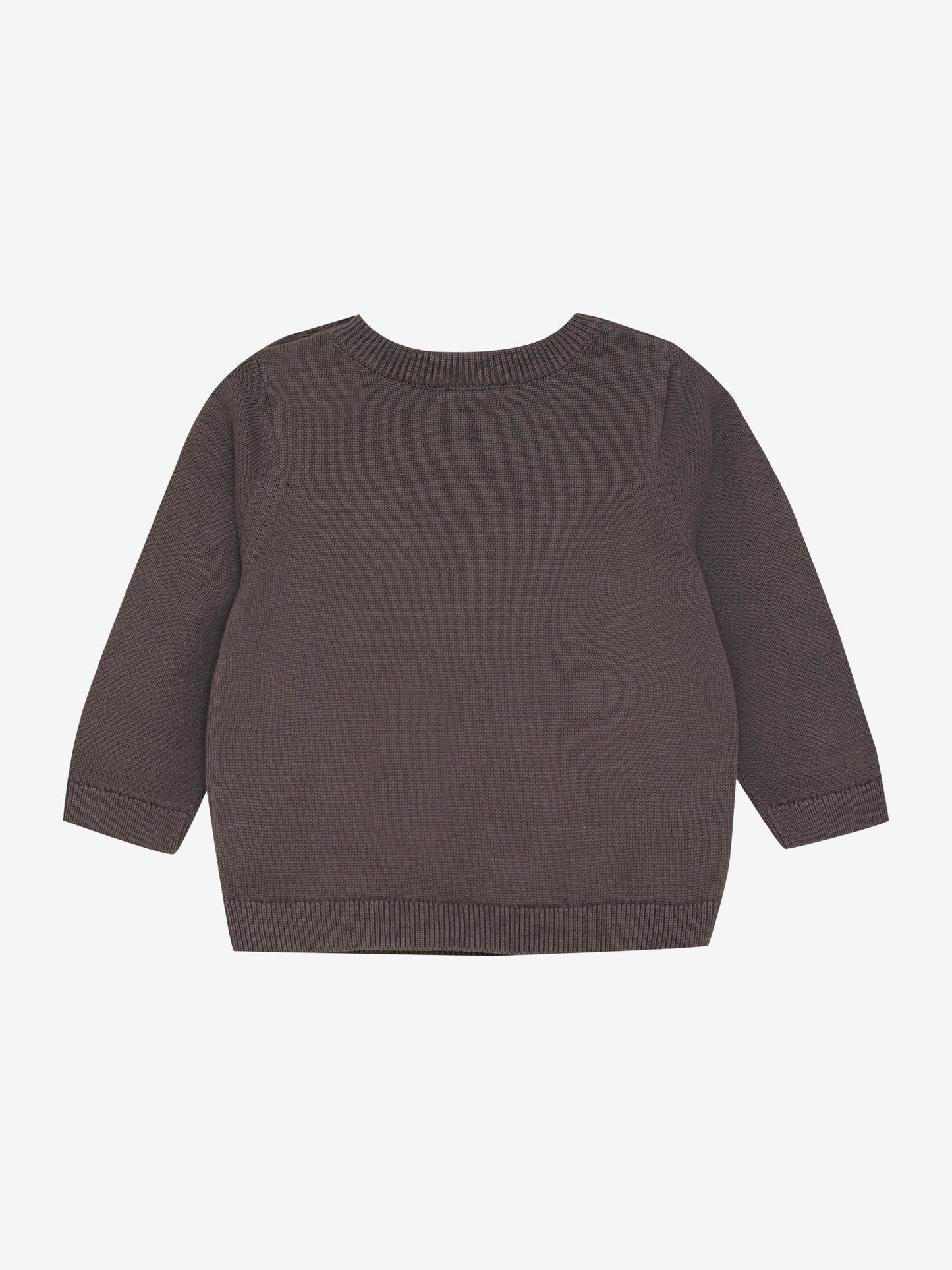 Dieser dunkelbraune Strickpullover von MINYMO besticht durch ein charmantes Hasenmotiv und sorgt für gemütlichen Tragekomfort.