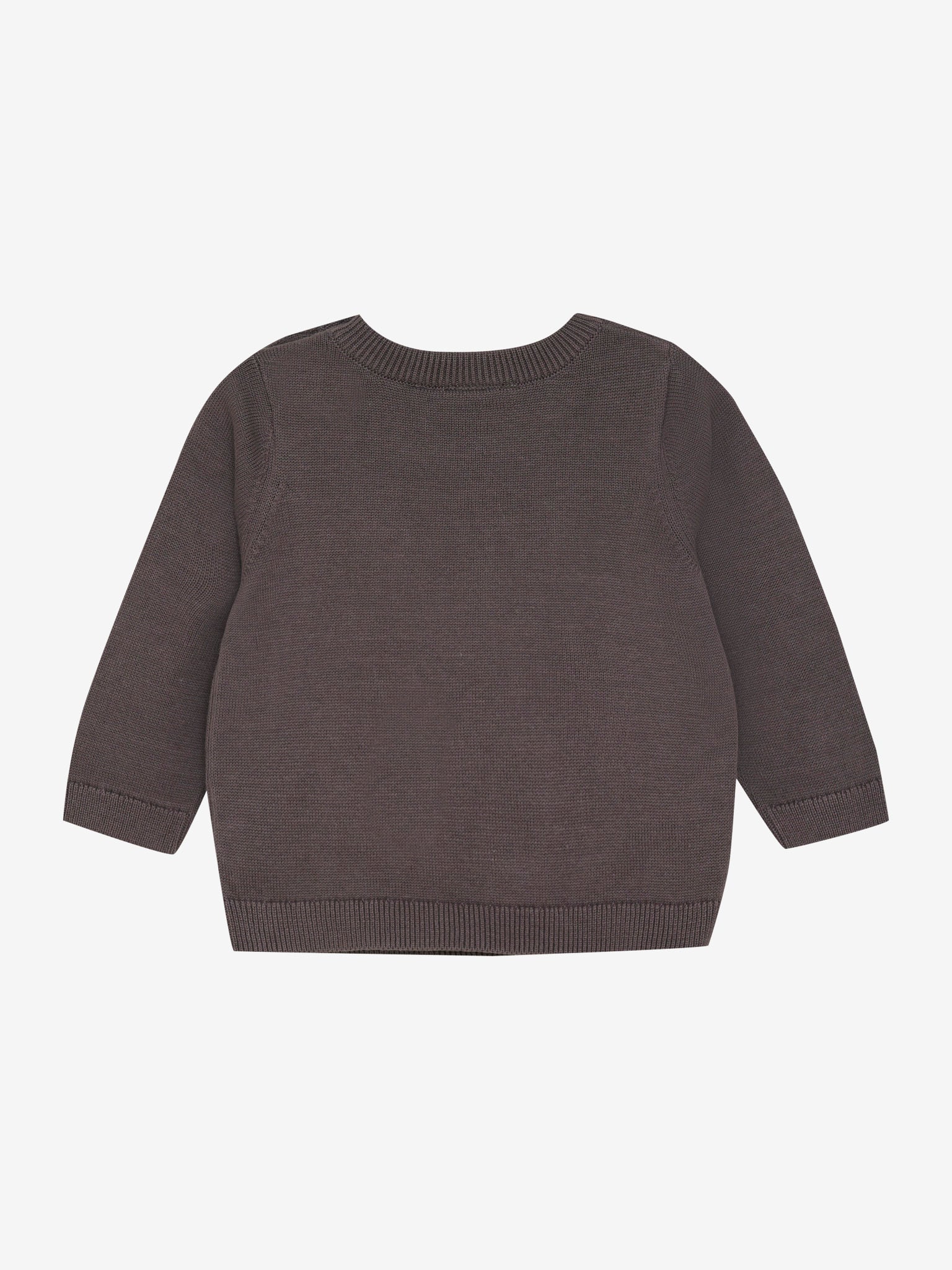 Dieser dunkelbraune Strickpullover von MINYMO besticht durch ein charmantes Hasenmotiv und sorgt für gemütlichen Tragekomfort.
