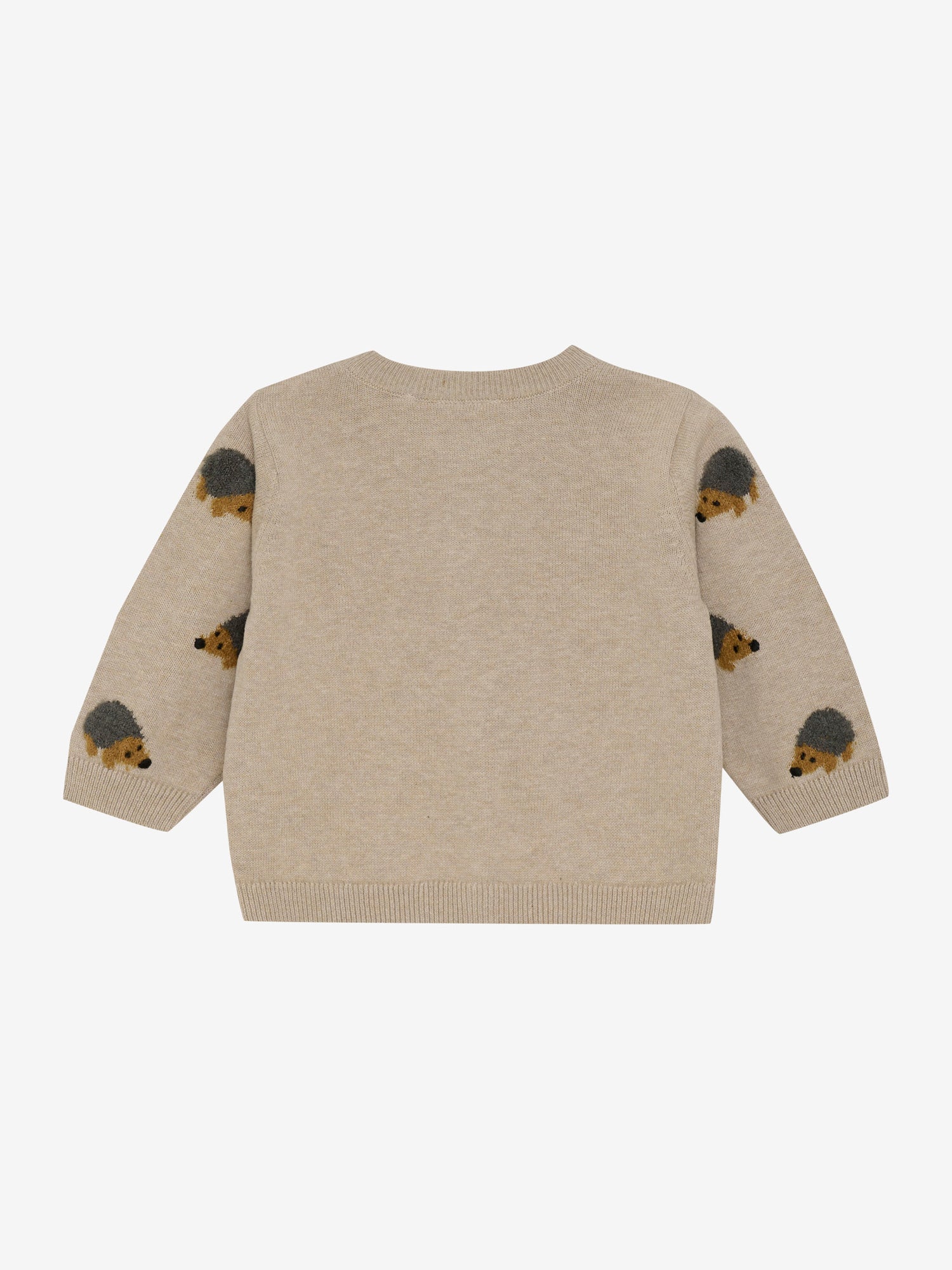 Entdecken Sie den beigen Strickcardigan von MINYMO, der mit liebevollen Igel-Motiven bezaubert und Ihrem Outfit eine verspielte Note verleiht.