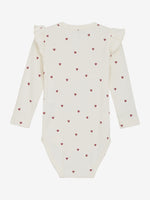 Dieser weiße Langarm-Body von MINYMO besticht durch seine gerippte Struktur und ein durchgehendes rotes Herzmuster, das für einen verspielten Look sorgt.