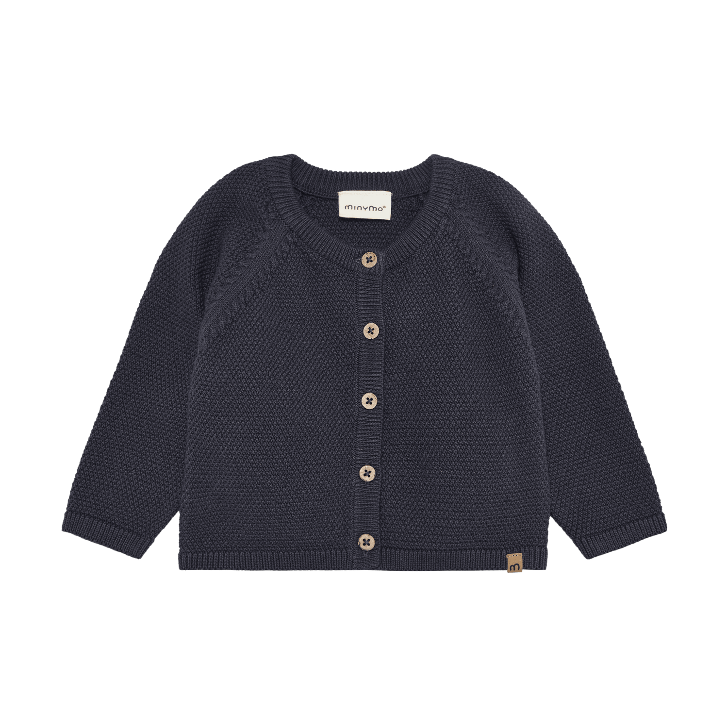 Gemütlicher dunkelblauer Knit Cardigan von MINYMO. Perfekt für Schichten und vielseitig kombinierbar – dein neuer Lieblingsstück für jeden Tag.