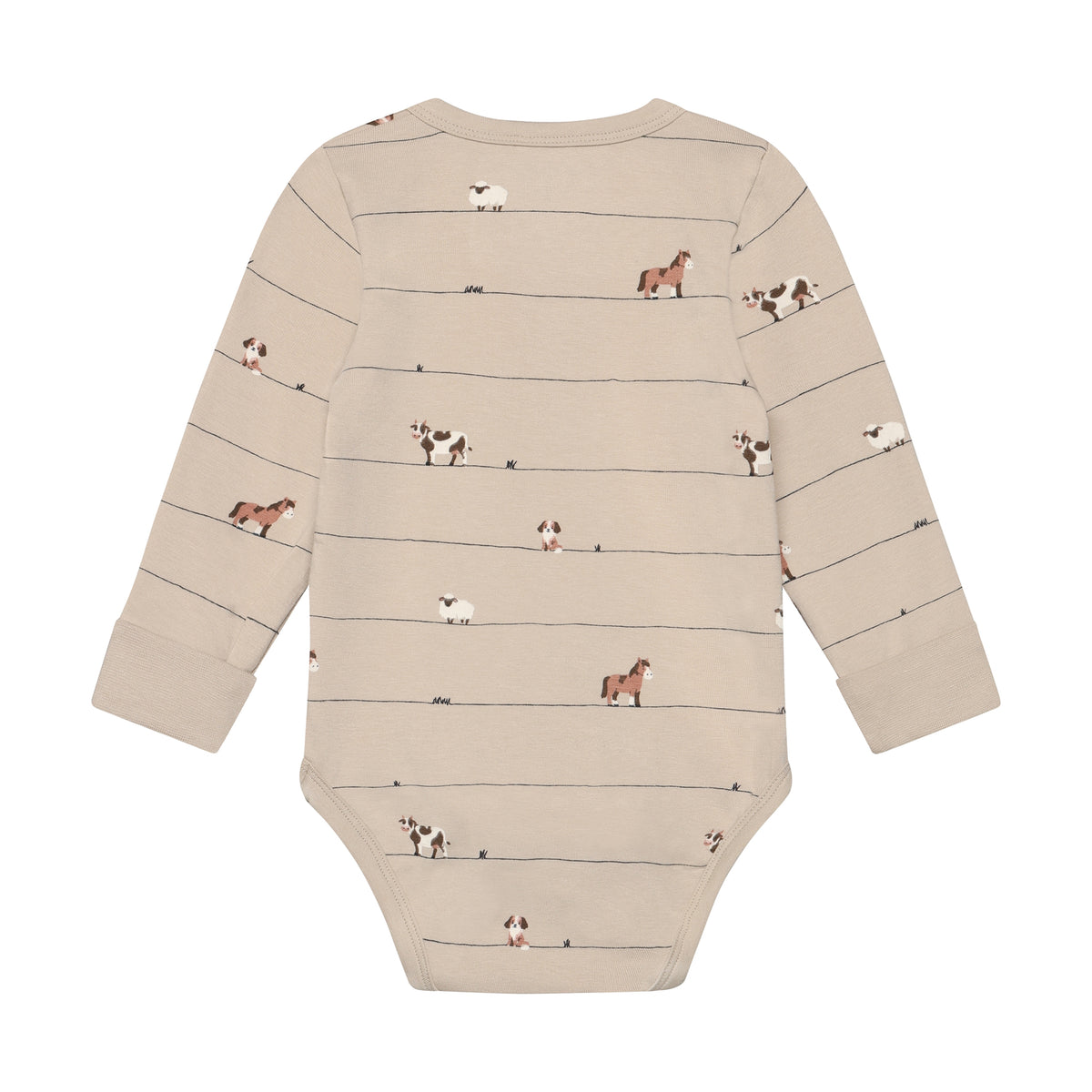 Langärmeliger Body aus der Minymo-Kollektion mit charmanten Farmtier-Motiven im All-Over-Print. Der Body besticht durch seine hochwertige Materialzusammensetzung aus 95% Baumwolle und 5% Elastane, die optimale Bewegungsfreiheit und Tragekomfort bietet. Perfekt für kleine Entdecker, die Stil und Funktionalität lieben.