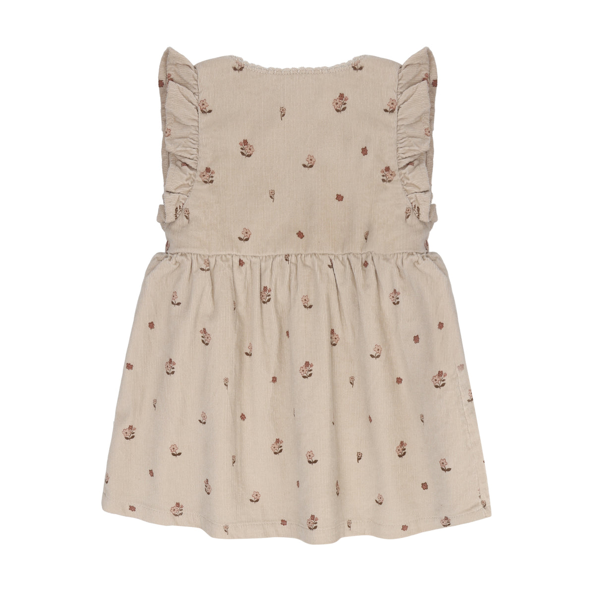 Herbstliches Kleid mit durchgehendem Blumenmuster aus reiner Baumwolle. Das leichte Cord-Material mit Futter bietet Komfort und Strapazierfähigkeit für den Alltag.