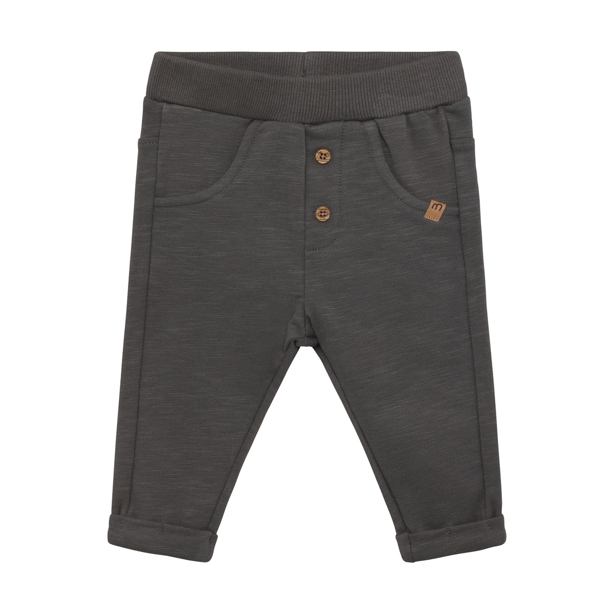Bequeme graue Sweatpants von Minymo aus hochwertiger Bio-Baumwolle mit elastischem Anteil. Das atmungsaktive Material bietet optimalen Tragekomfort für Alltag und Freizeit. Die weiche Verarbeitung macht diese Hose zum perfekten Begleiter für entspannte Tage.