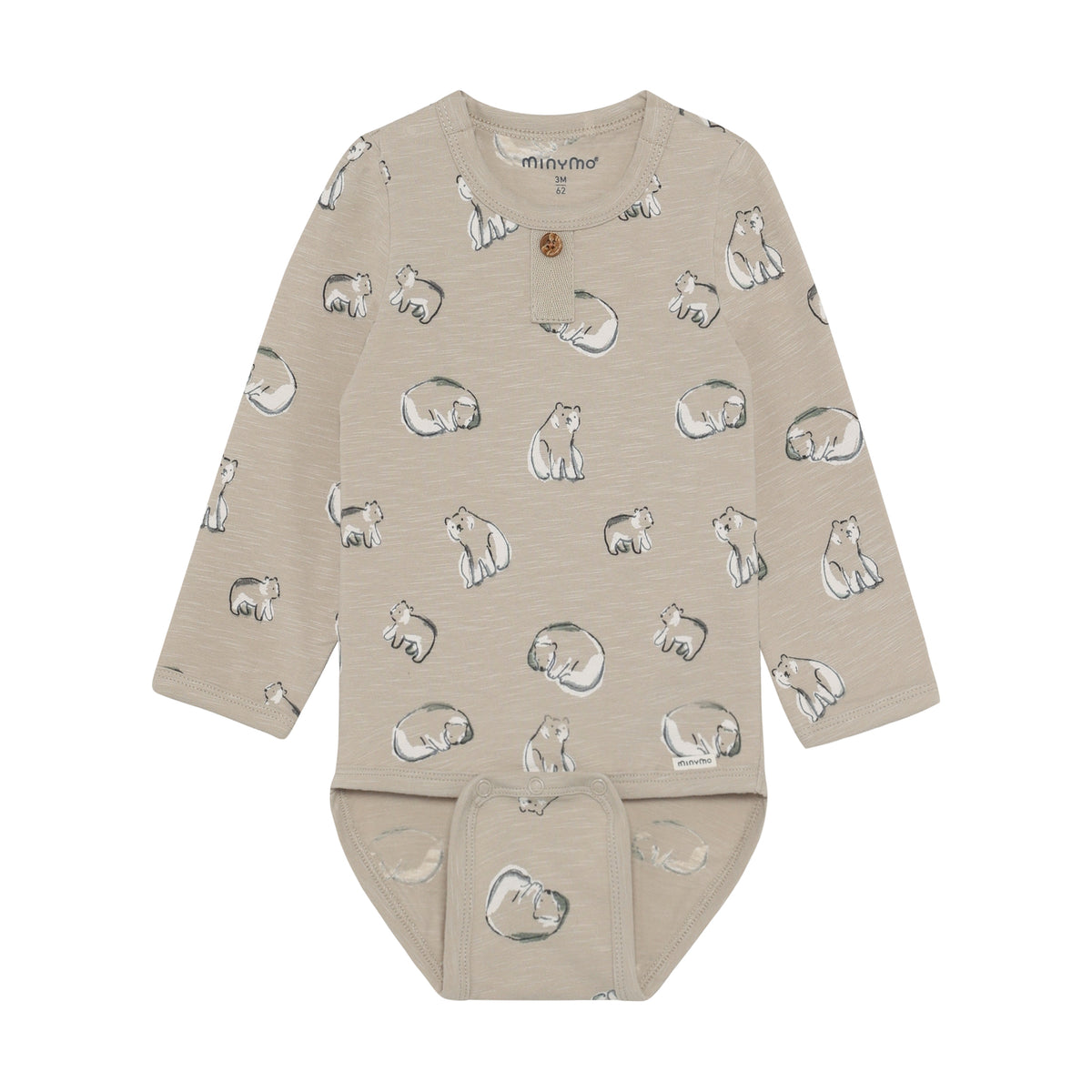 Hochwertiger Langarm-Body von Minymo mit charmanten All-Over-Tiermotiven – perfekt für kleine Entdecker, die Komfort und Stil lieben.