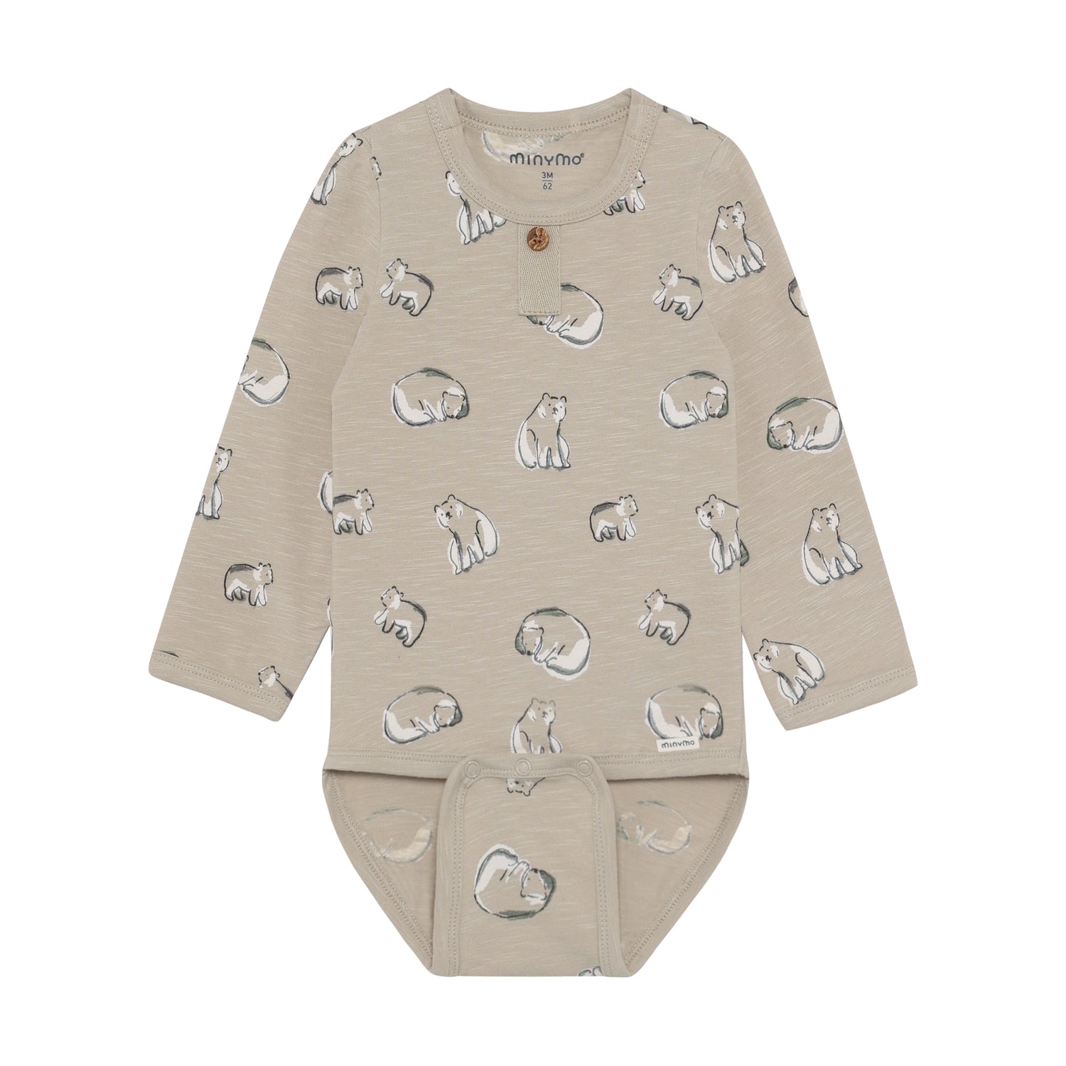 Hochwertiger Langarm-Body von Minymo mit charmanten All-Over-Tiermotiven – perfekt für kleine Entdecker, die Komfort und Stil lieben.