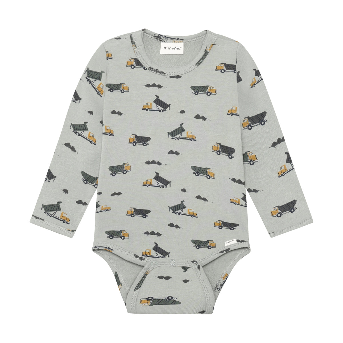 Langärmeliger Body aus hochwertiger Viskose-Baumwoll-Mischung mit charmanten Baustellen-Print von Minymo. Die elastische Faser sorgt für optimale Passform und Bewegungsfreiheit. Perfekt für aktive Kinder, die Stil und Komfort lieben.