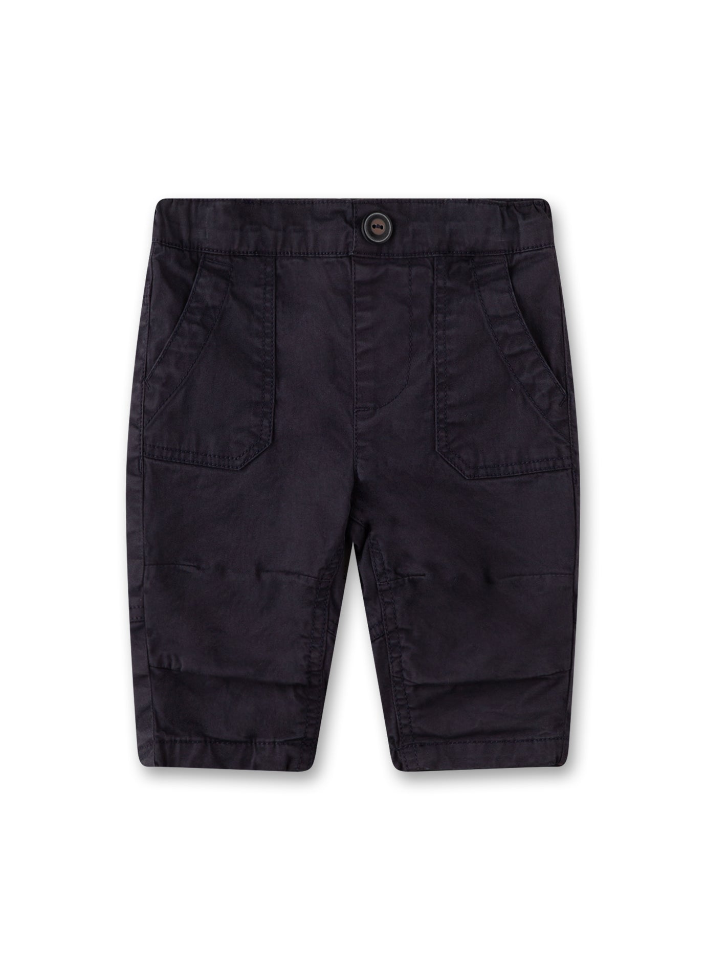 Lässige Hose für Jungen von Sanetta in dunkelblau mit Abnähern am Knie.