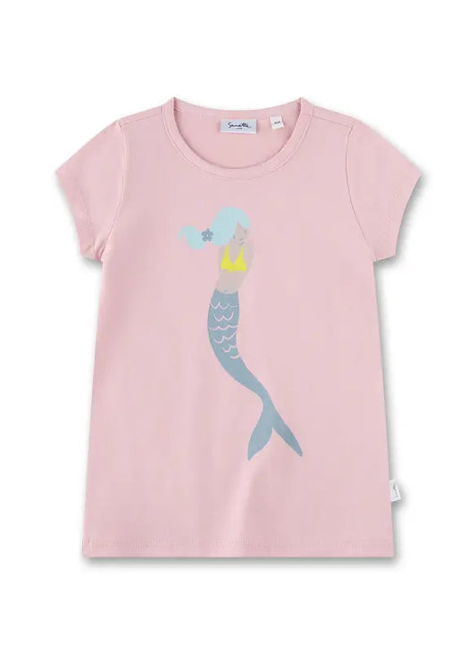 Dieses rosa T-Shirt von Sanetta besticht durch einen bezaubernden Meerjungfrauen-Aufdruck und verleiht jedem Outfit einen verspielten, einzigartigen Charme.