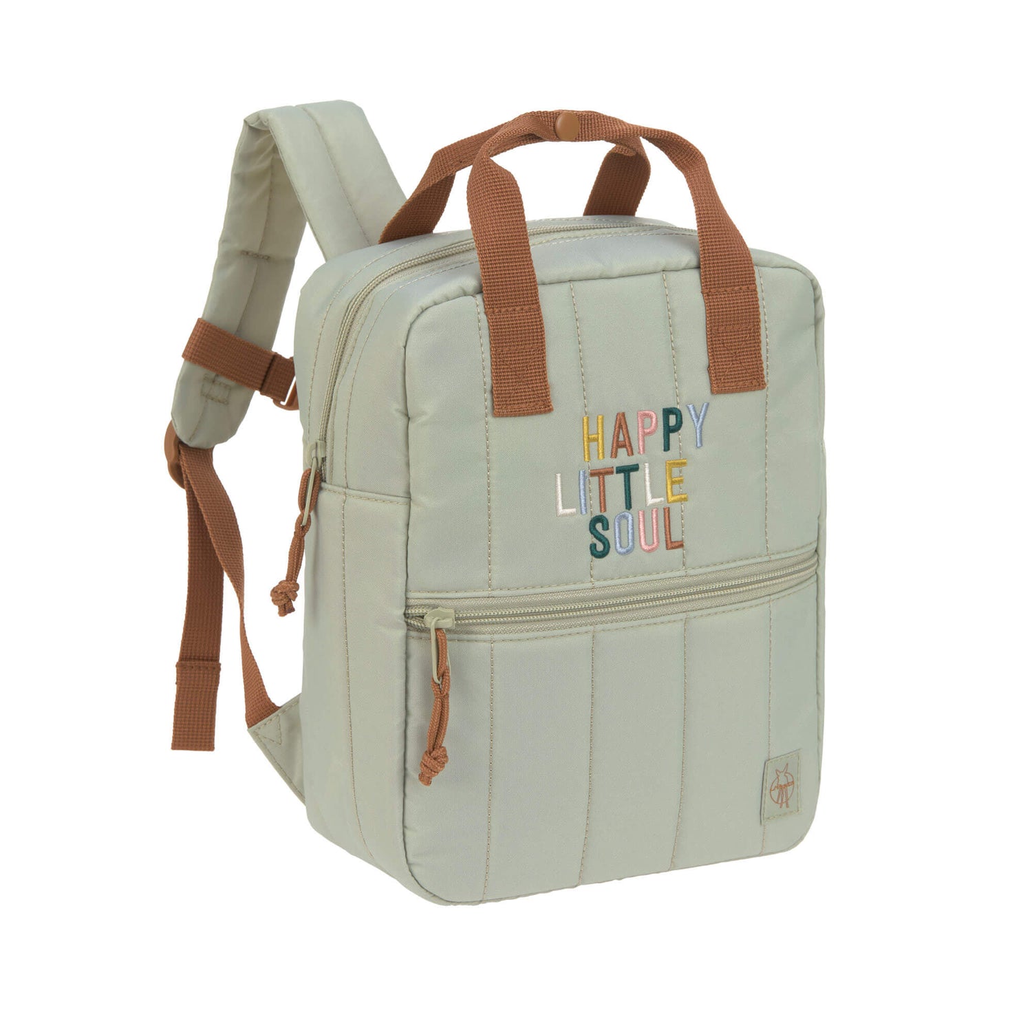 Der Kindergartenrucksack Square im Little Gang Light Khaki Design besticht mit seiner modernen Form und fröhlichen Stickereien. Reichlich Stauraum. Gepolsterte Schultergurte. Ideal für Ausflüge oder für den Kindergarten. 7 L Volumen. Ab 3 Jahre.