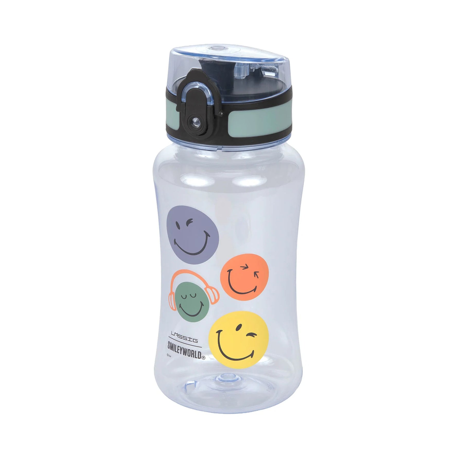 Mit der blauen BPA-freien Drinking Bottle aus der LÄSSIG X SmileyWorld® Kollektion sind Kids unterwegs bestens ausgerüstet. Die auslaufsichere Trinkflasche fasst 420 ml stille, kühle sowie lauwarme Getränke. Einfach zu reinigen in der Spülmaschine.