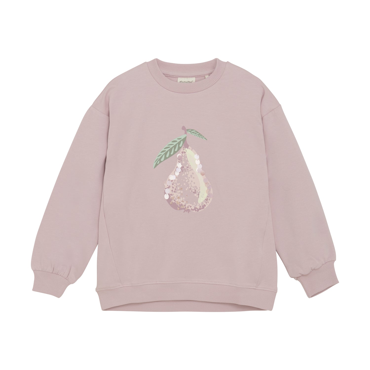 Dieses lilafarbene Sweatshirt besticht durch ein charmantes Birnen-Motiv und verbindet Komfort mit einem verspielten Design. Ideal, um Ihrem Look eine frische, fröhliche Note zu verleihen.