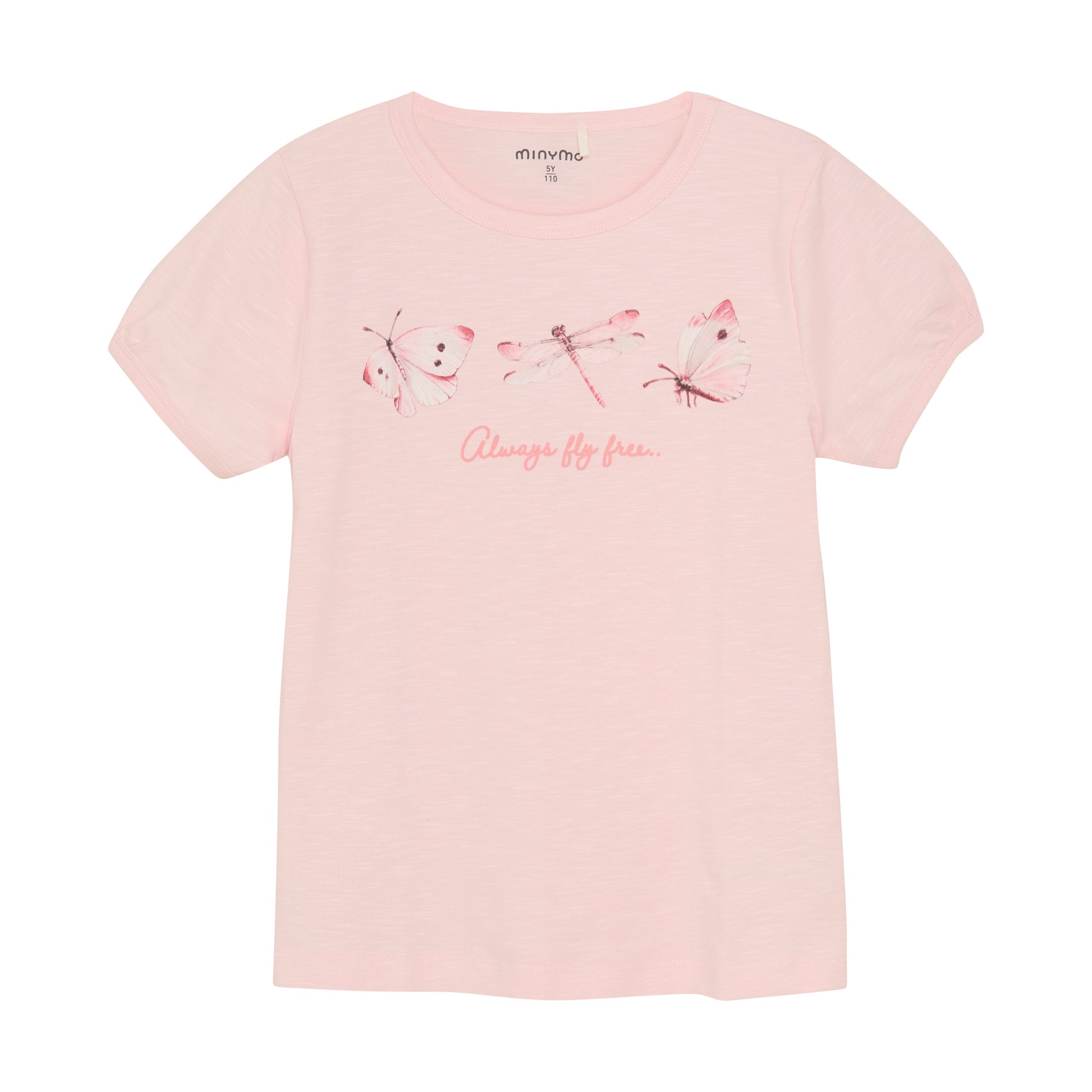 Dieses rosa T-Shirt von MINYMO besticht durch seinen zauberhaften Schmetterlingsdruck und verleiht jedem Outfit eine verspielte Note.