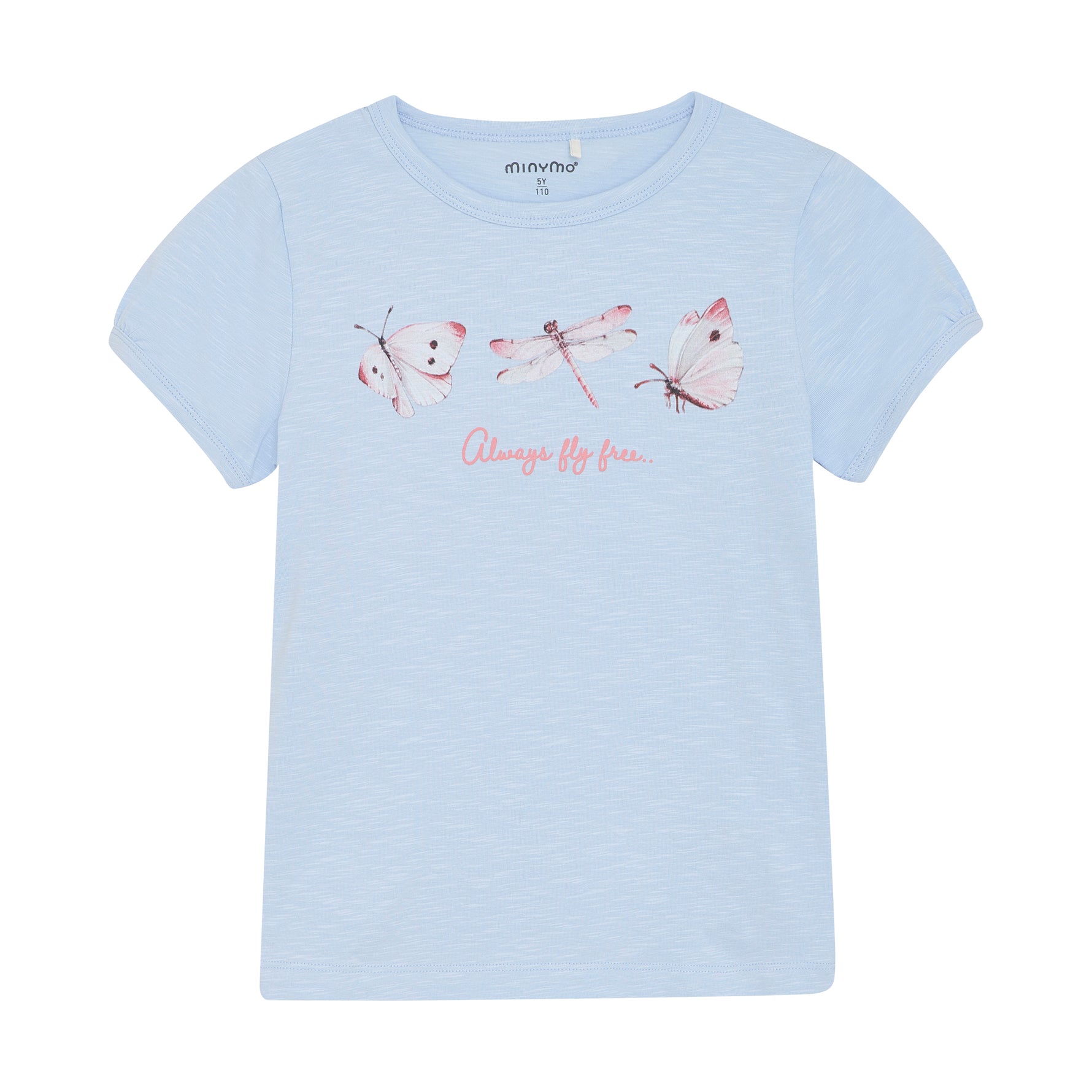 Dieses blaue T-Shirt von MINYMO besticht durch einen attraktiven Schmetterlingsdruck und verleiht jedem Outfit eine frische, lebendige Note.