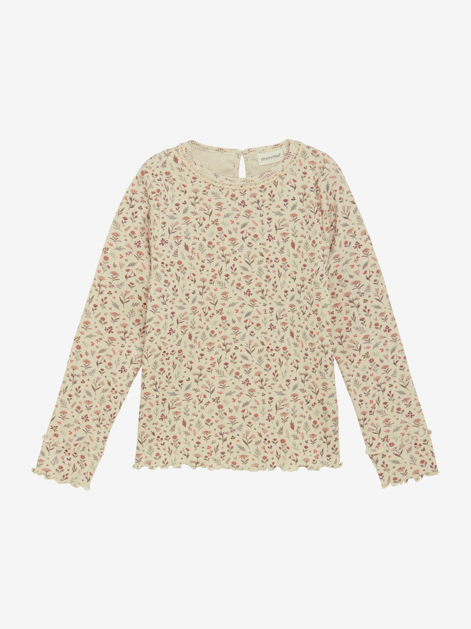 Dieses langärmlige, gerippte Shirt von MINYMO besticht durch einen stilvollen All-Over-Blumenprint und verleiht jedem Outfit eine charmante Note.