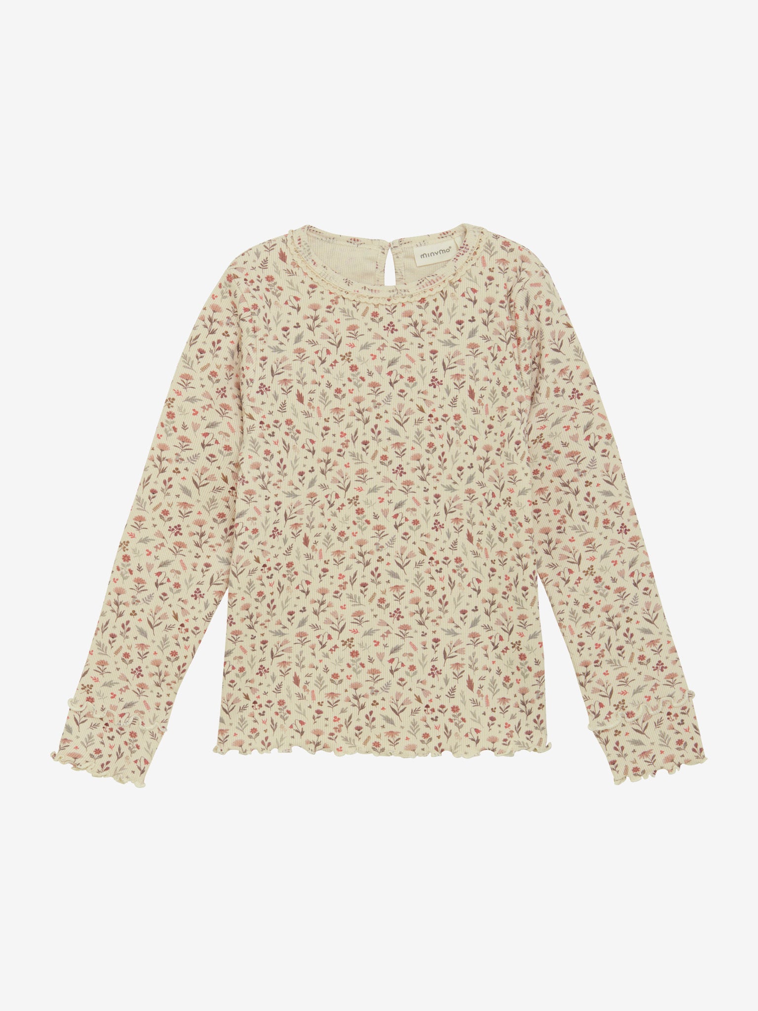 Dieses langärmlige, gerippte Shirt von MINYMO besticht durch einen stilvollen All-Over-Blumenprint und verleiht jedem Outfit eine charmante Note.